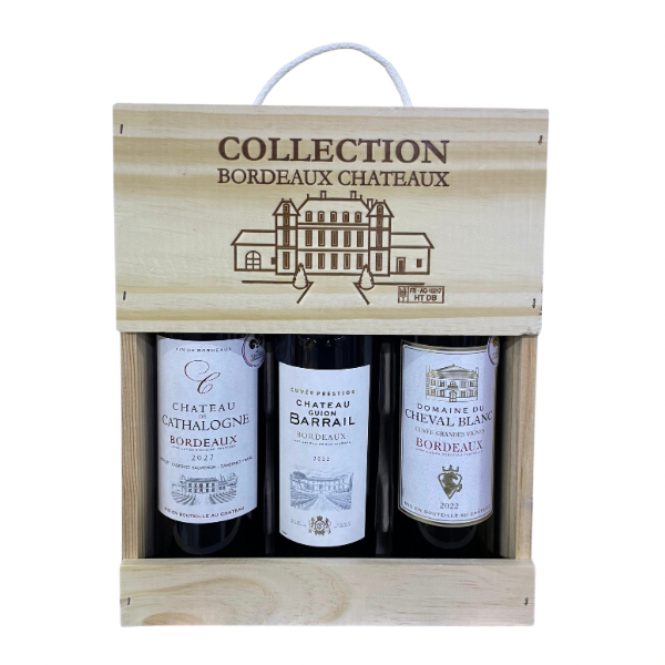 COLLECTION BORDEAUX CHATEAUX WOODEN BOX 3x 75CL FRANCE
