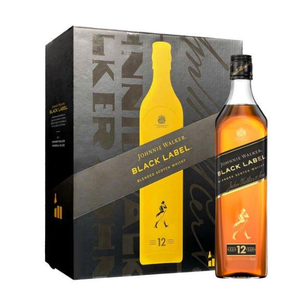 JW BLACK LABEL 75CL + 2 BRANDED ORIGINAL HIGHBALL GLASSES