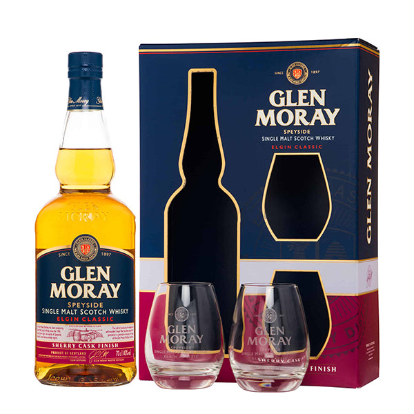 GLEN MORAY SHERRY CASK FINISH SINGLE MALT WHISKY 70CL (WITH 2 GLASSES)